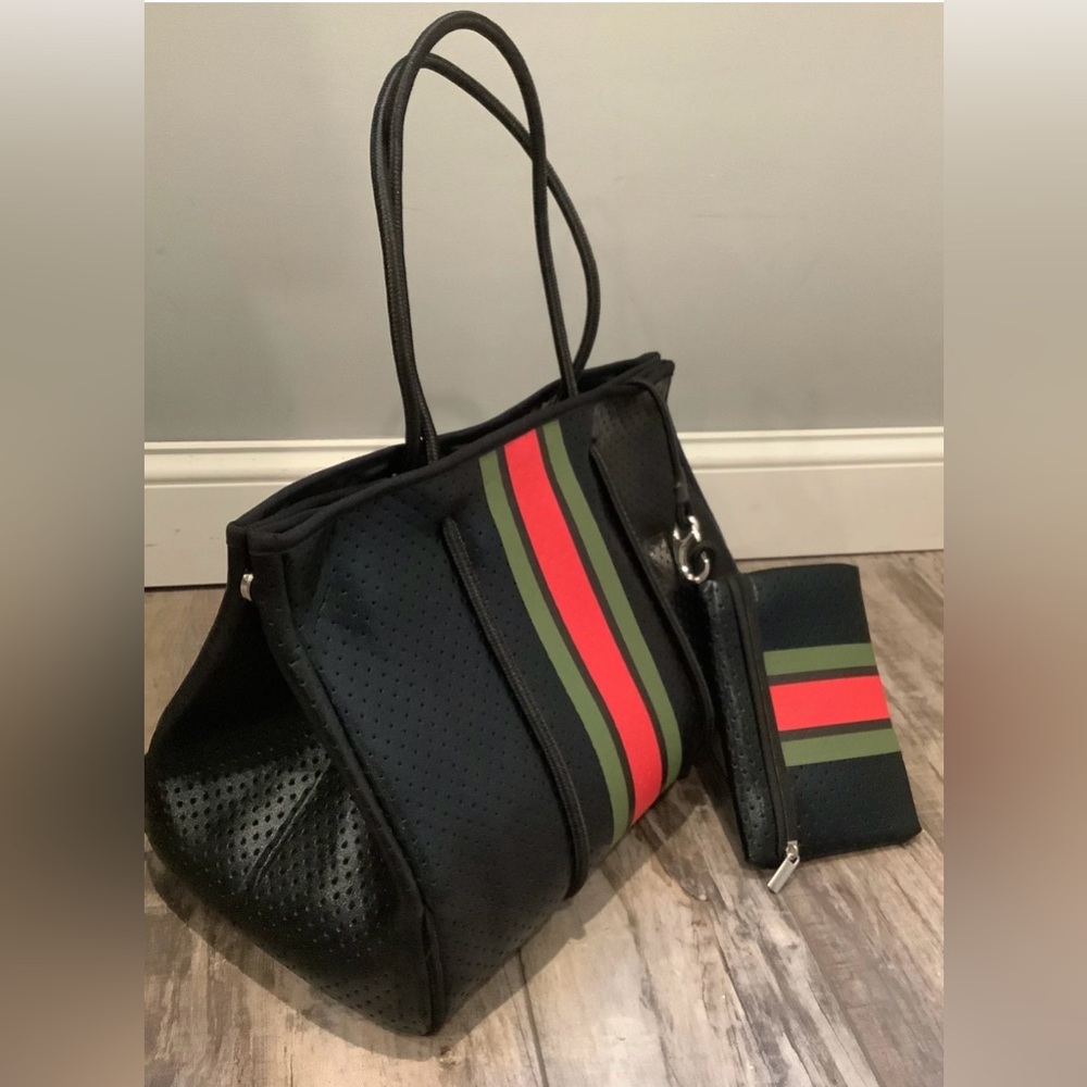 *BRAND NEW* Black with Red & Green Stripe Neoprene Tote